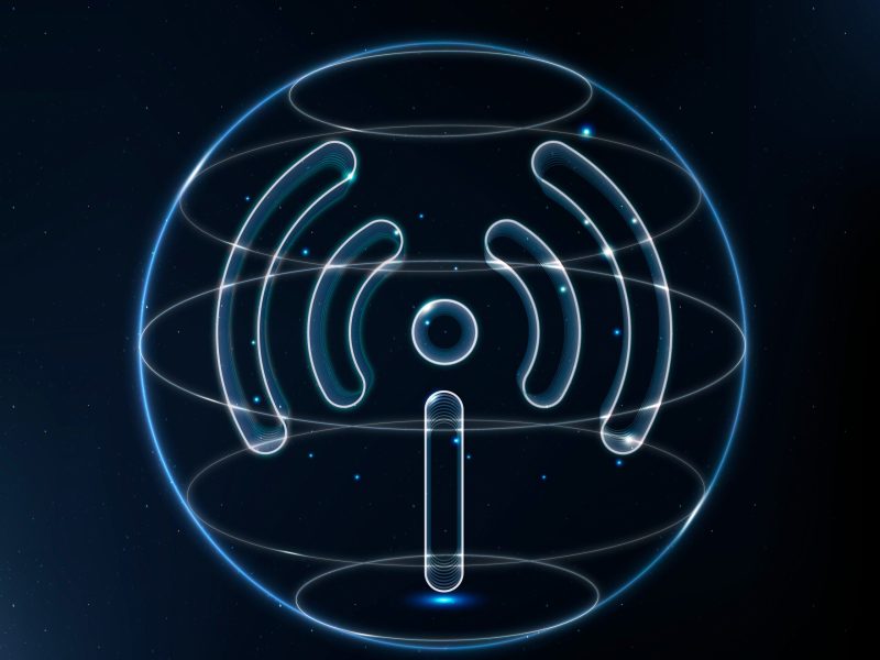 Hotspot network technology icon vector in blue on gradient background