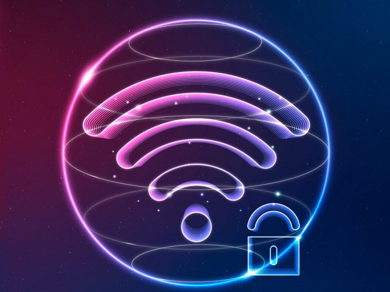 Internet security communication technology vector neon icon with lock